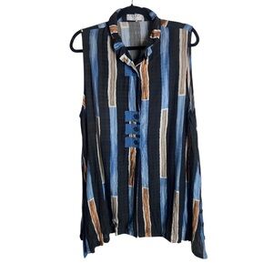 Terra SJ Apparel Size Xl Lagenlook Tank Top Tunic Abstract Buttons Artsy